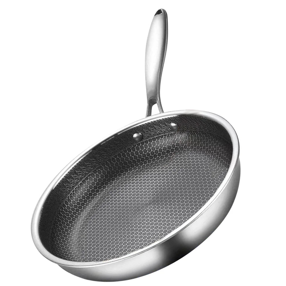 Stainless Steel Wok Non Stick Honeycomb Double Sided Stir-fry Pan Non-stick Cookware Cooker New