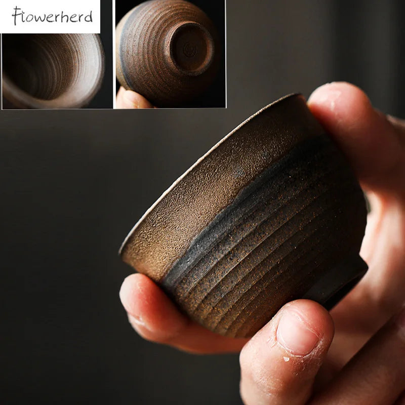 النمط الياباني المذهب كوب شاي سيراميك Teaware الكونغ فو طقم شاي كوب ريترو المنزل وعاء الشاي فنجان شاي مجموعة
