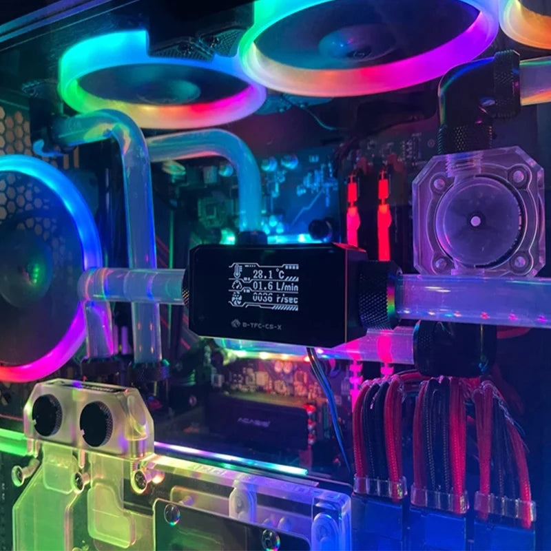BYKSKI PC PC TEKOLIVOVÝ PROTOMETREM VÝKON, průtok+Průtok+Tempera 3 v 1 vodě chladicí monitor digitální OLED displej B-TFC-CS-X