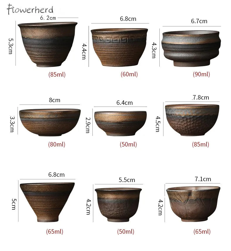 النمط الياباني المذهب كوب شاي سيراميك Teaware الكونغ فو طقم شاي كوب ريترو المنزل وعاء الشاي فنجان شاي مجموعة