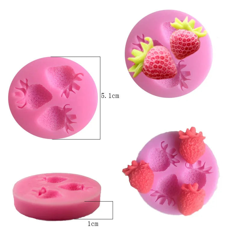 Three Holes Strawberry Fruit Silicone Mold Fondant Molds Sugar Craft Tools Chocolate Mould For Cakes Tools Bakeware