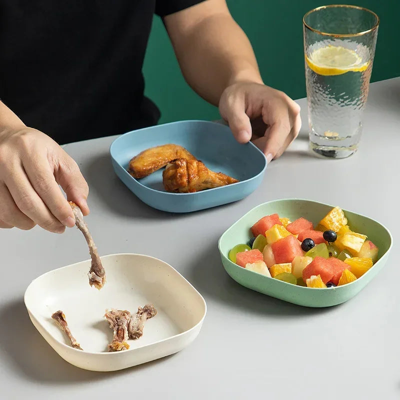 4pcs Eco-Friendly Unbreakable Dinner Plates Biodegradable Restaurant Specialty Saucer Plastic Plate Picnic Dishes