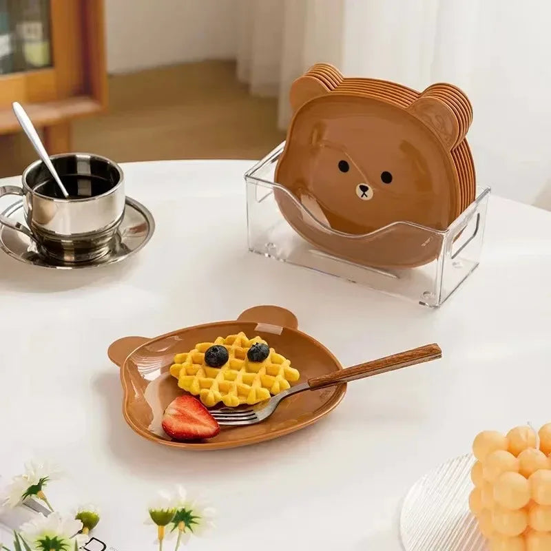 Cartoon Bear Shape Snack Plate Kawaii Plastic Fruits Cake Plates Sushi Sauce Dish Cup Plate Kitchen Tableware Dinnerware