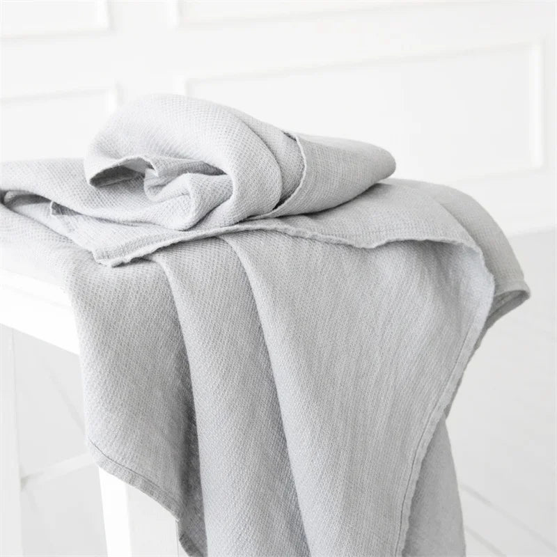Pure 100%Linen Bath Towel Stone Washed Soft Lightweight Travel Towel Waffle Weave Quick Dry Natural Flax Thin Towel for Bath Gym