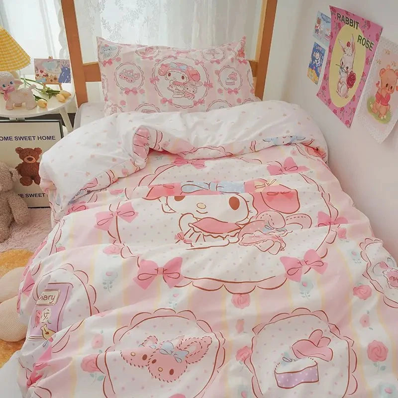 Kawaii pussilakana Sanrio anime sarjakuva Melody Cinnamoroll Kuromi Comforter Cover Sänve Lasten lasten tyttöjen sängyn sisustus
