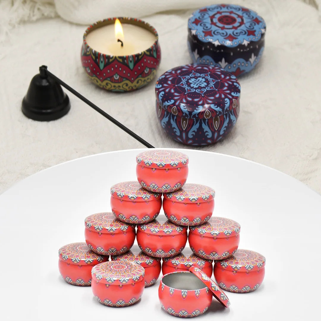 12pcs Mixed Color Iron Candle Tin Jars Empty Can- DIY Candle Making with Storage Case for Dry Spices and Sweets