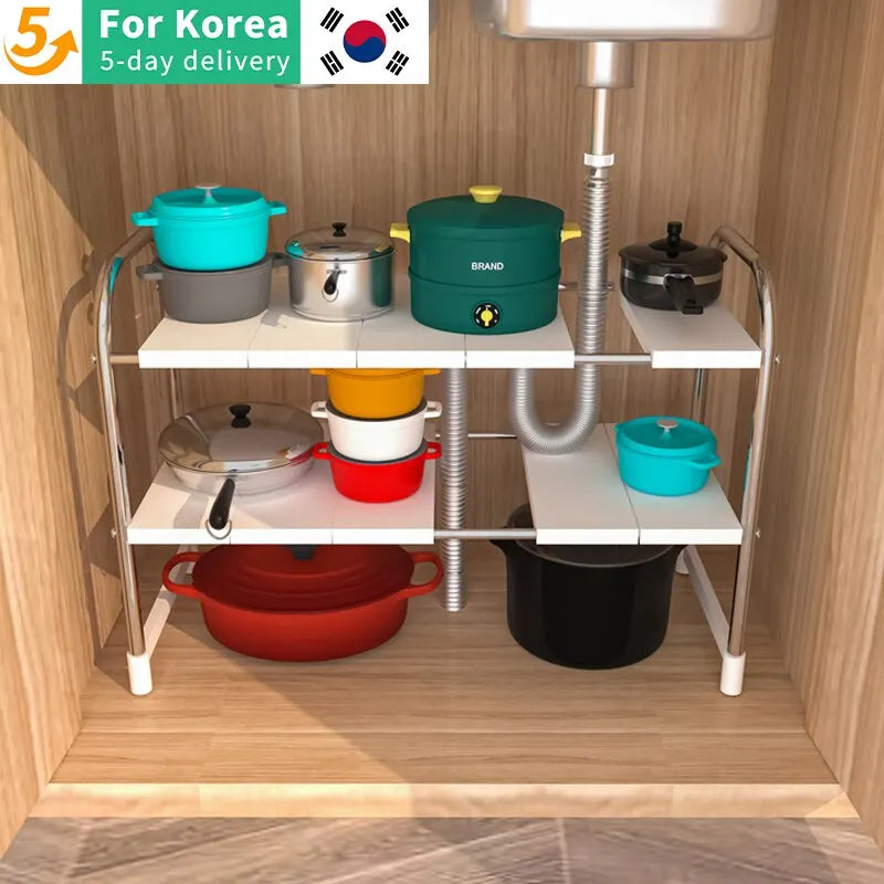 Pastilla de almacenamiento de fregadero de cocina versátil y de ahorro de espacio: estante retráctil para gabinete de piso a techo, rejilla incluida