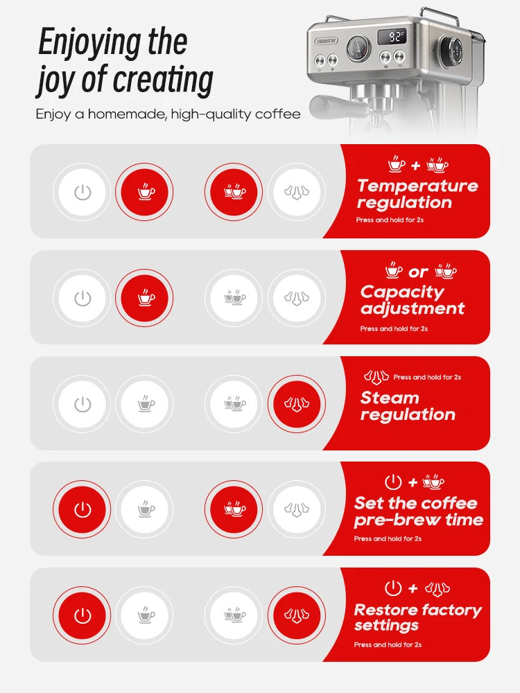 Hibrew 20BAR SEMI Автоматично еспресо кафе машина Регулируем 58 мм Portafilter Cold/Hot Coffee Mater Metal Caseh10a