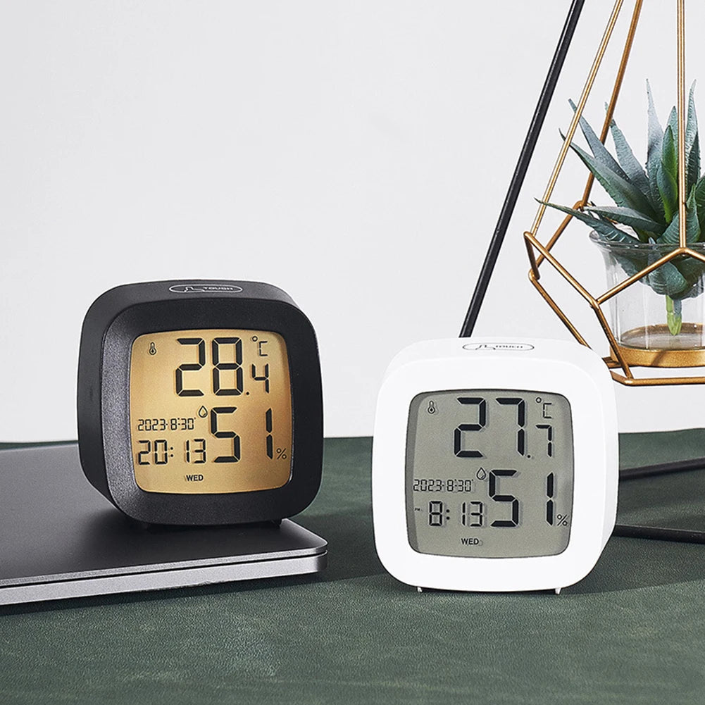 LED -väckarklocka med Backlight Battery Operated LCD -skärm Temperatur Fuktighet Monitor för hemanvändning Kontorsskola Heminredning
