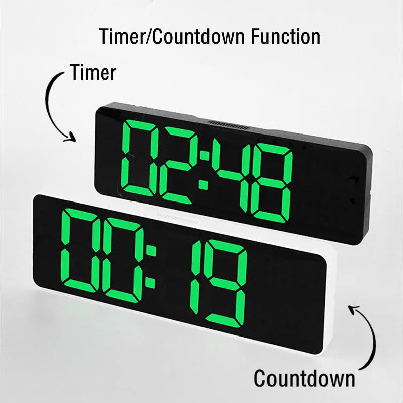 Grande orologio da parete digitale Remote Control Data Data Visualizzazione Display Timer Timer Table Orologio Orologio a LED a doppio allarme montato a parete