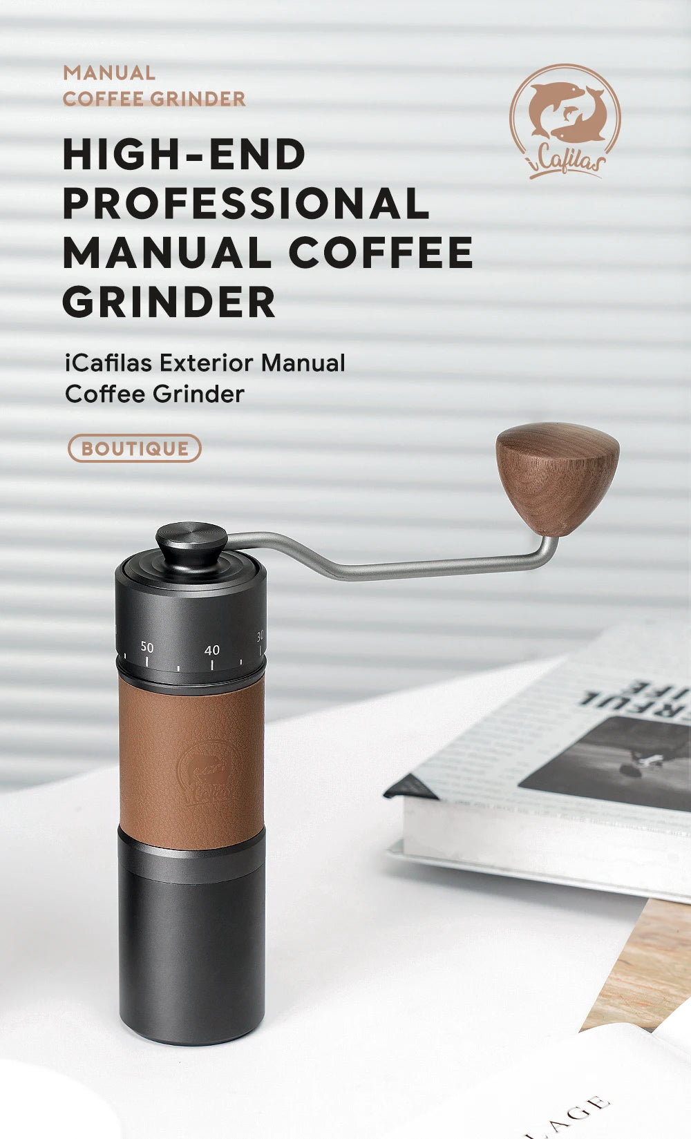 iCafilas Coffee Grinder Manual 420 stainless Steel 30g Coffee Power 7core 40mm Titanium Plating Burr Hand Grinder