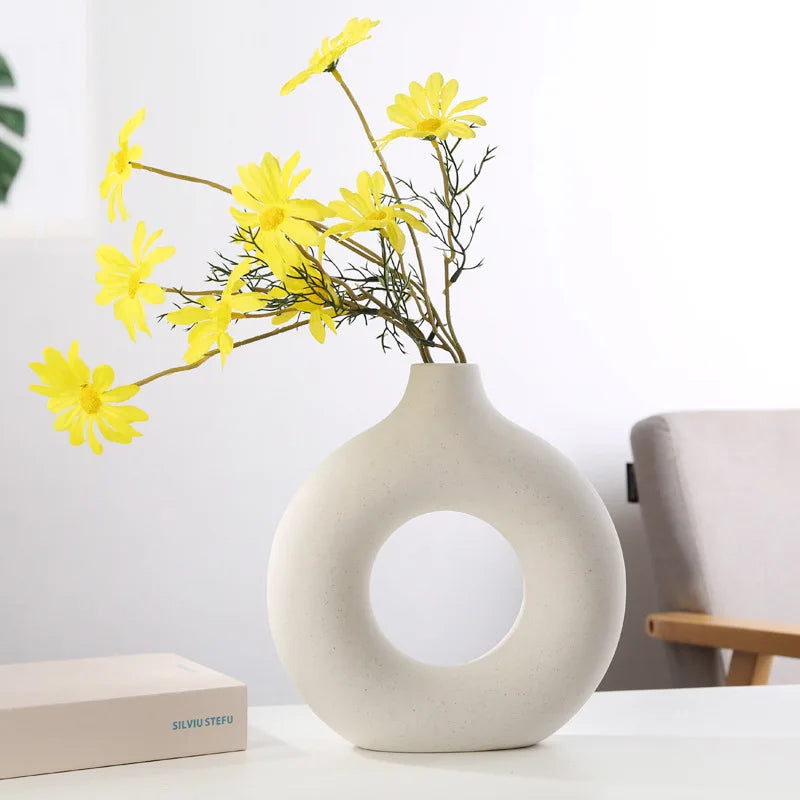 Noordse vaas cirkelvormige holle keramische donuts bloem pot huis woonkamer decoratie accessoires interieur kantoor bureaublad decor cadeau