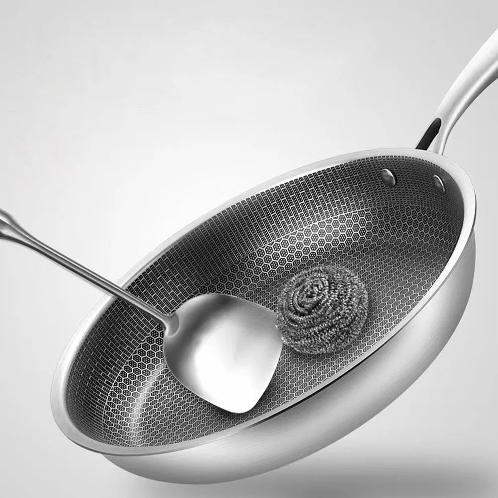 Stainless Steel Wok Non Stick Honeycomb Double Sided Stir-fry Pan Non-stick Cookware Cooker New