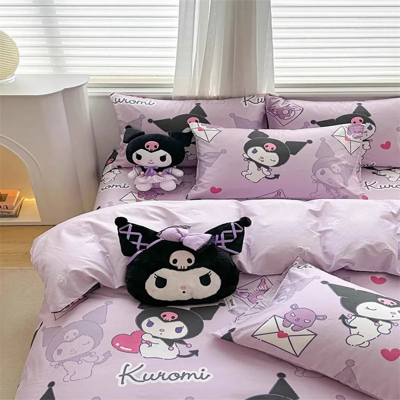 Kawaii My Melody Kuromi Cinnamoroll dekbedoverkap kussensloop Bedding Set Cute Beauty Cartoon Animatie Home Dormitory Room Decor