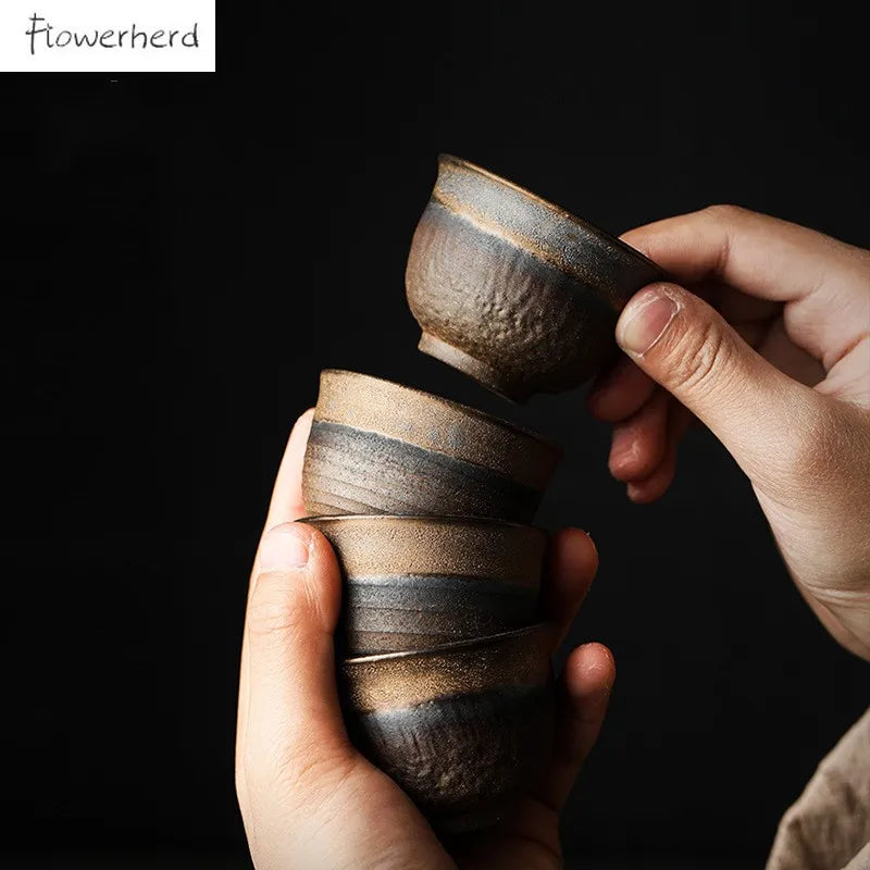 النمط الياباني المذهب كوب شاي سيراميك Teaware الكونغ فو طقم شاي كوب ريترو المنزل وعاء الشاي فنجان شاي مجموعة