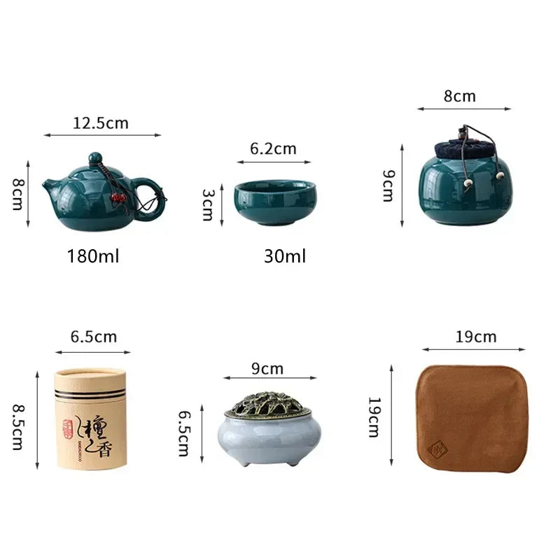 Kungfu Tea Set Incenso Burner Gift Box cerimonia una pentola a quattro tazze Can Sandalwood Slustra Ceramica cinese Portante nella barra della tazza d'auto