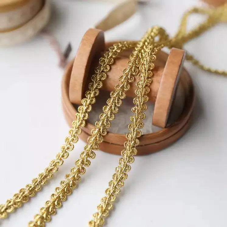 5 Meters Gold Lace Trims Knitted Ribbon Tapes Fabric Sewing Piping for Cosplay Clothes Handmade Accessories DIY Crafts 8mm