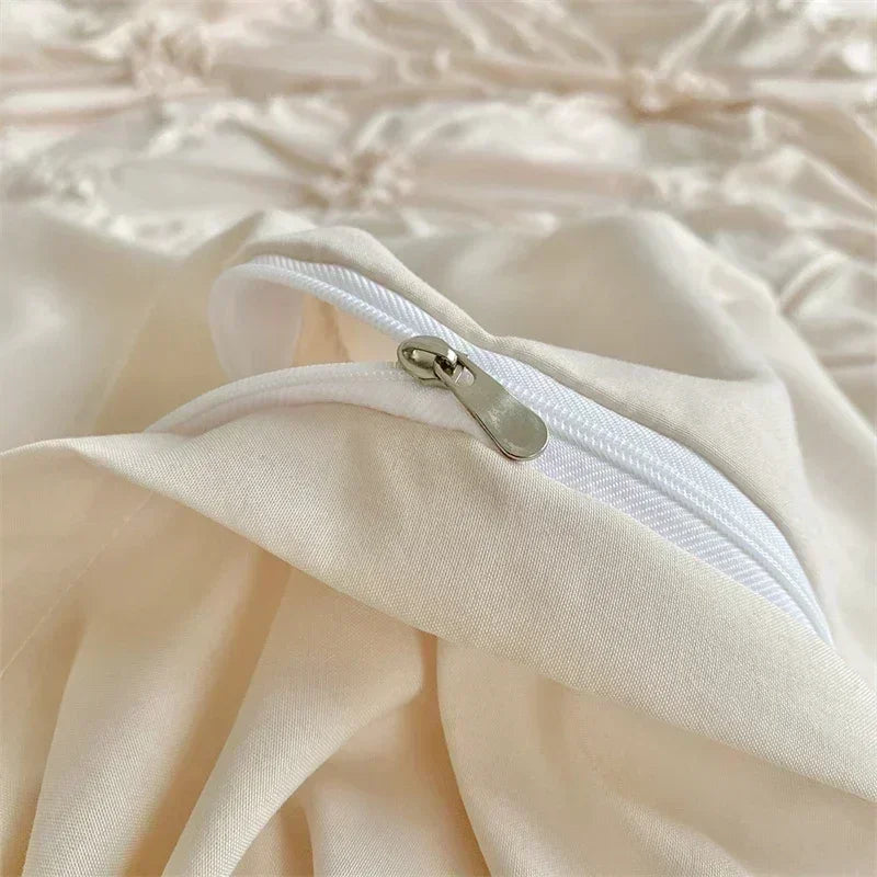 Three-dimensional Pinch Pleated Crafts Double Duvet Cover Set 220x240 Solid Twist Flowers King Size Bedding Set Quilt Cover Set