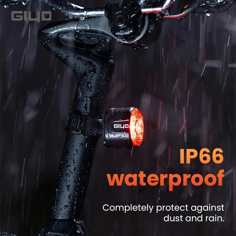 GIYO Bicycle Intelligent Brake Tail Light IP66 Waterproof 6 Light Modes High Brightness Bike Rear Lamp LED Taillight USB Charge