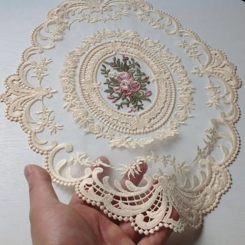European Oval Lace Embroidered Coaster Bedroom Study Kitchen Cup Table Mat Food Fruit Plate Cover Cloth Living Room Decoration