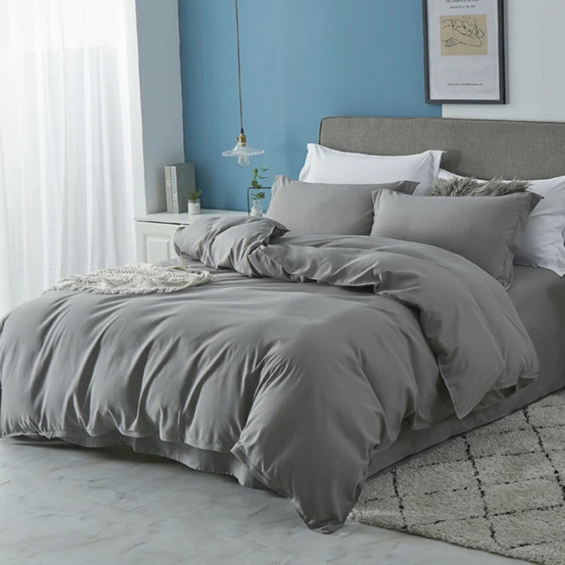 Brushed Fabric Duvet Cover Soft Cozy Comforter COver with Zipper Closure Grey/Black Bedding Duvet Cover with Pillowcase