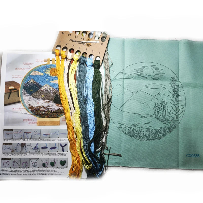 DIY Embroidery Kit Butterfly Printed Pattern for Beginner Cross Stitch Set Needlework Hoop Handmade Sewing Art Craft Kit