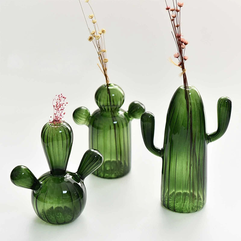 Creative New Cactus Glass Shaped Vase For Plant Creative Vase Home Desktop Decor Transparent Hydroponics Plant Vase Crafts