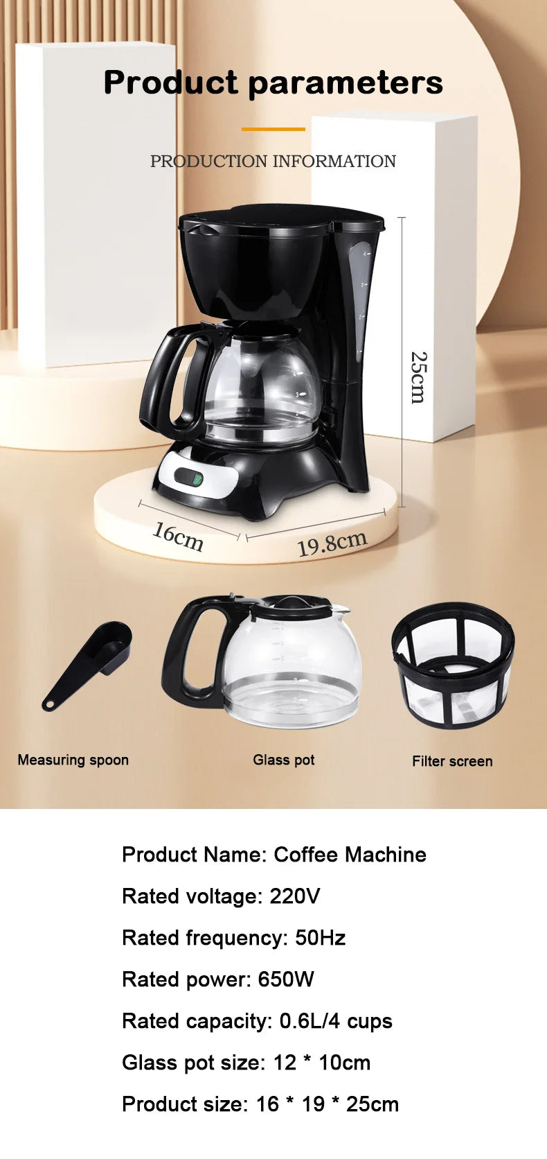 DMWD Electric Drip Coffee Maker 650ml Household Semi-automatic Brewing Tea Pot American Coffee Machine Espresso Cafe Maker 220V