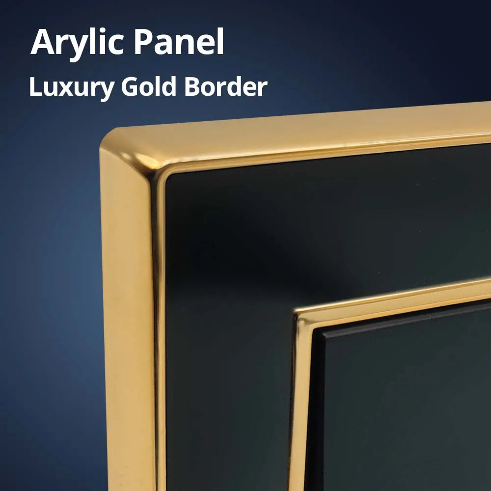 Wallpad Wall Black Acrylic Panel With Gold Border UK US Sockets And Switches 220V 1/2/3/4 Gang 1 2 3 Way Momentary Contact
