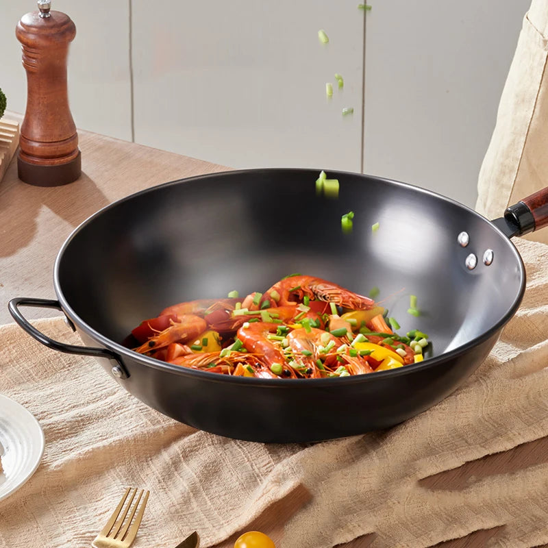 GIANXI 30CM Kitchen Household Cooking Pots Stir-fry Wooden Handle Saucepan Frying Pan And Ok Non-stick Cookware For Kitchen