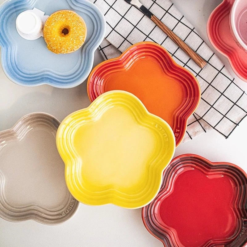 Plum blossom lille plade 14 cm sauce plader fransk cool farve kage skål gradvis spytte knogler tabelware keramisk dessert