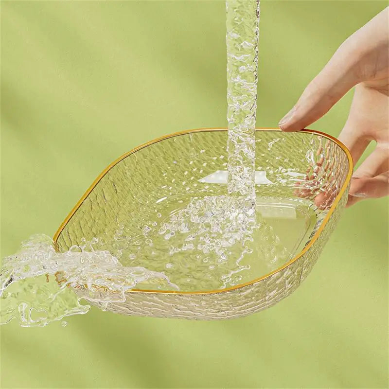 1pcs Transparent Fruit Plate Salad Dessert Snack Storage Tray Home Kitchen Tableware Multifunctional Bone Dish With Holder Sets