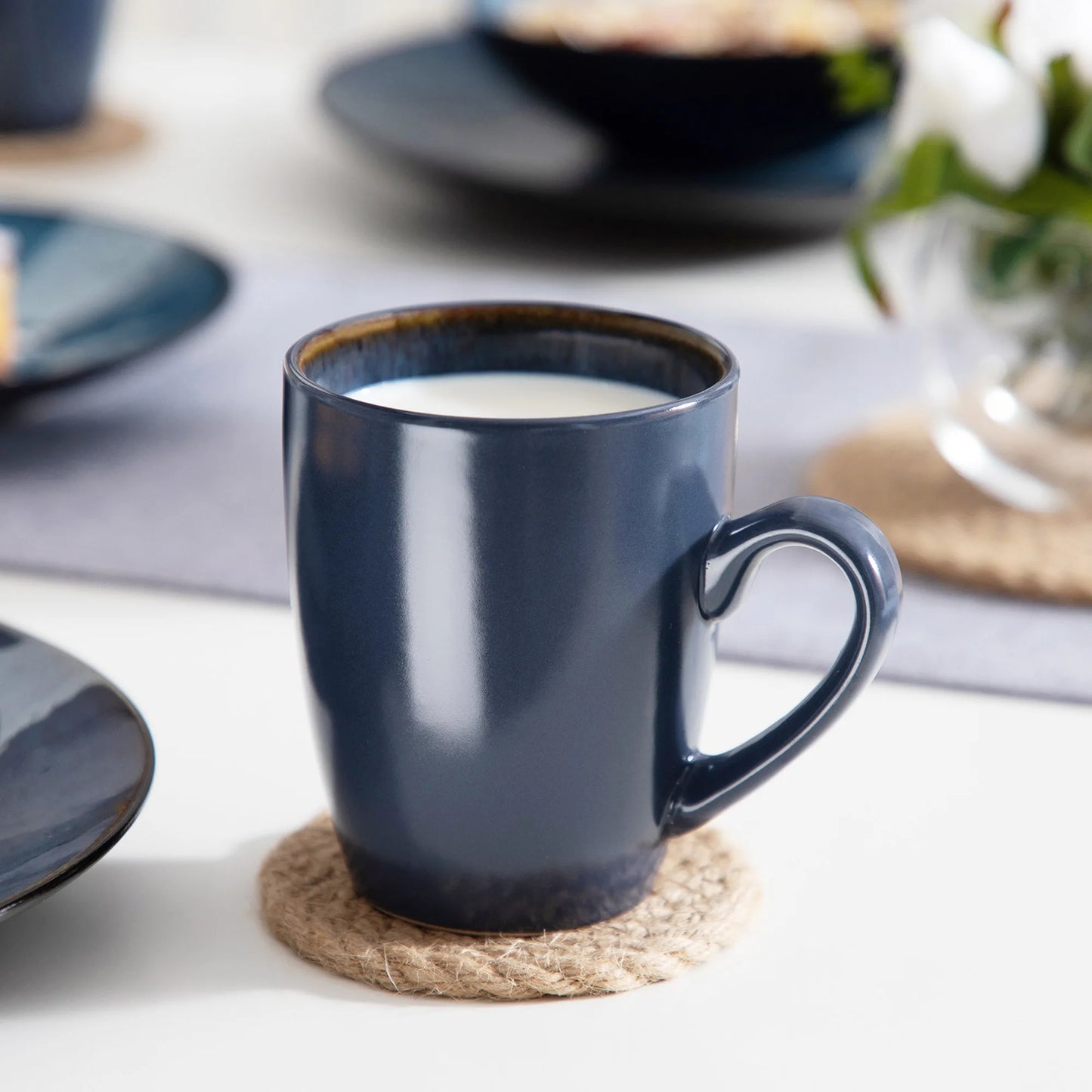 Vancasso Bubble 16/32/48-stykke Tableware Set Vintage Ceramic Blue/Brown Stenteware Set med middag og dessertplade, skål, kaffekopper