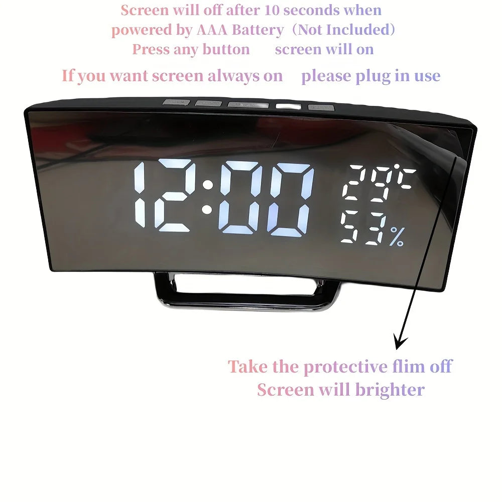 Specchio Digital Digital Amerge Temperature Data 2 Livelli di regolazione della luminosità Snooze Table Clock 12/24H Night Modalità Orologio LED
