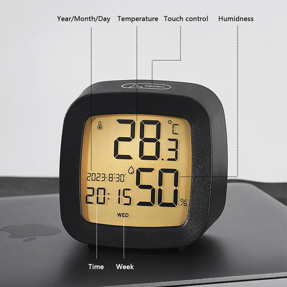 LED -väckarklocka med Backlight Battery Operated LCD -skärm Temperatur Fuktighet Monitor för hemanvändning Kontorsskola Heminredning