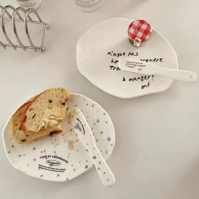 Ceramic Plate Dinner Set INS Lovely Tulip Donuts Butter Cheese Knife French Dessert Plate Jam Cream Spatula Wedding Tableware