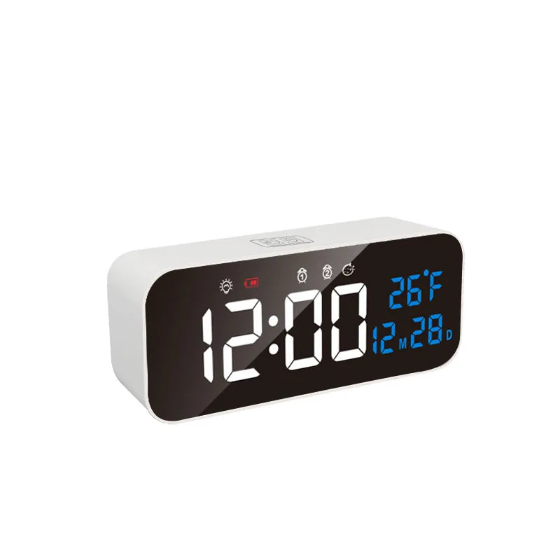 LED Calendrier perpétuel Contrôle vocal Intelligent Affichage numérique LED Affichage numérique électronique Mornière miroir numérique rechargeable ...