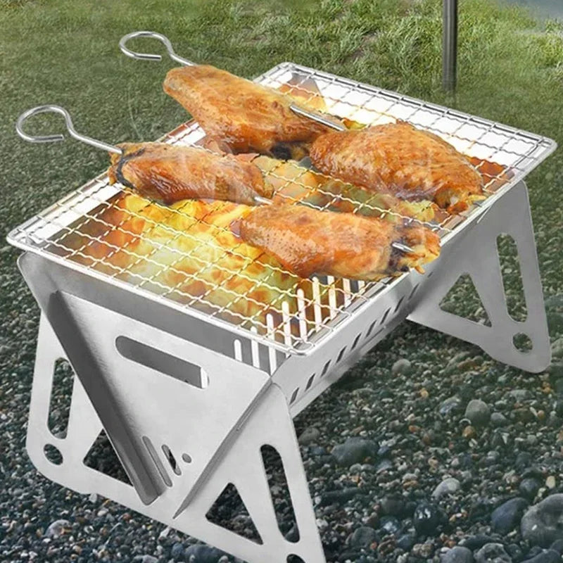 Portable Klappung vu Barbecue Grill Heizung, déi manner Multifunktioun Camping BBQ Grill Rack Net Brennwood stousse stain bbq Grill