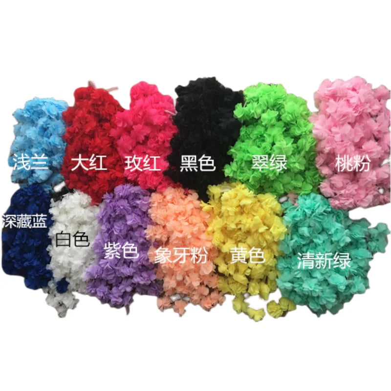 24Pcs Flower(2Yard)Applique 3D Chiffon Lace Patch Lace Trim DIY Bridal Veil Shoes Wedding Child Clothes Fabric Accessories