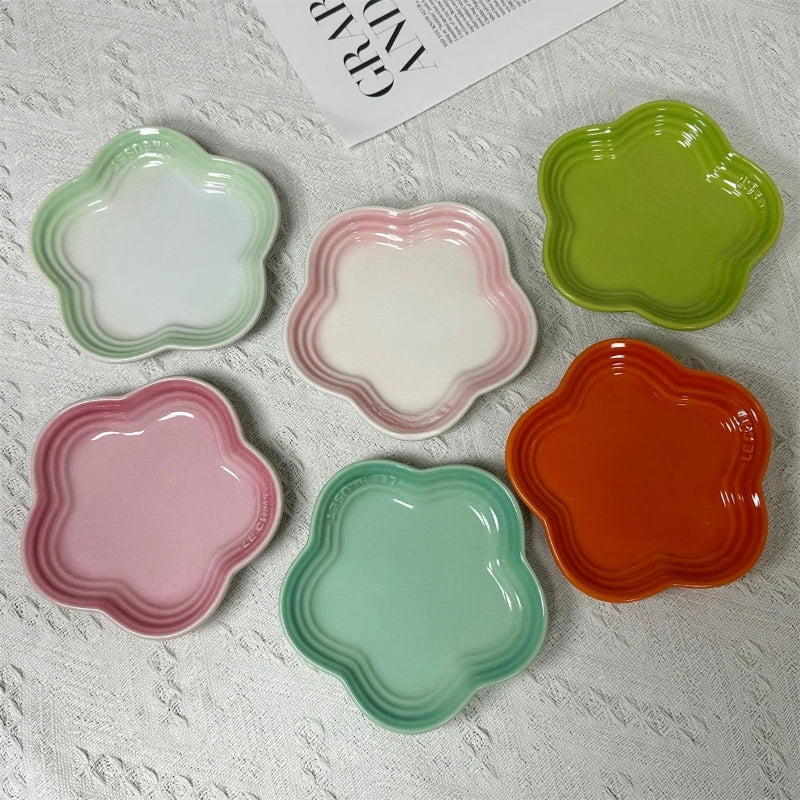 Plum blossom lille plade 14 cm sauce plader fransk cool farve kage skål gradvis spytte knogler tabelware keramisk dessert