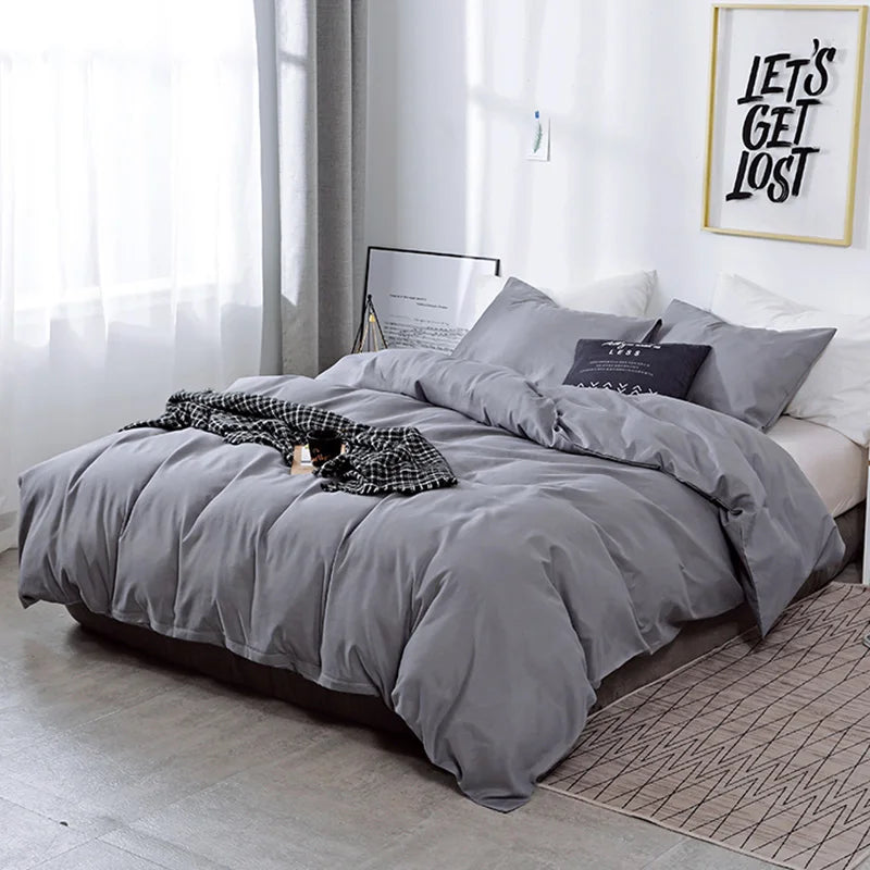 Brushed Fabric Duvet Cover Soft Cozy Comforter COver with Zipper Closure Grey/Black Bedding Duvet Cover with Pillowcase