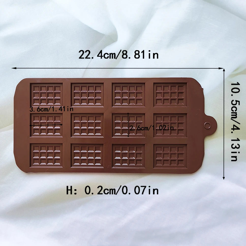 Silicone Chocolate Mold 12 Holes Waffle Chocolate Mold Fondant DIY Candy Bar Mould Cake Decoration Tools Kitchen Baking