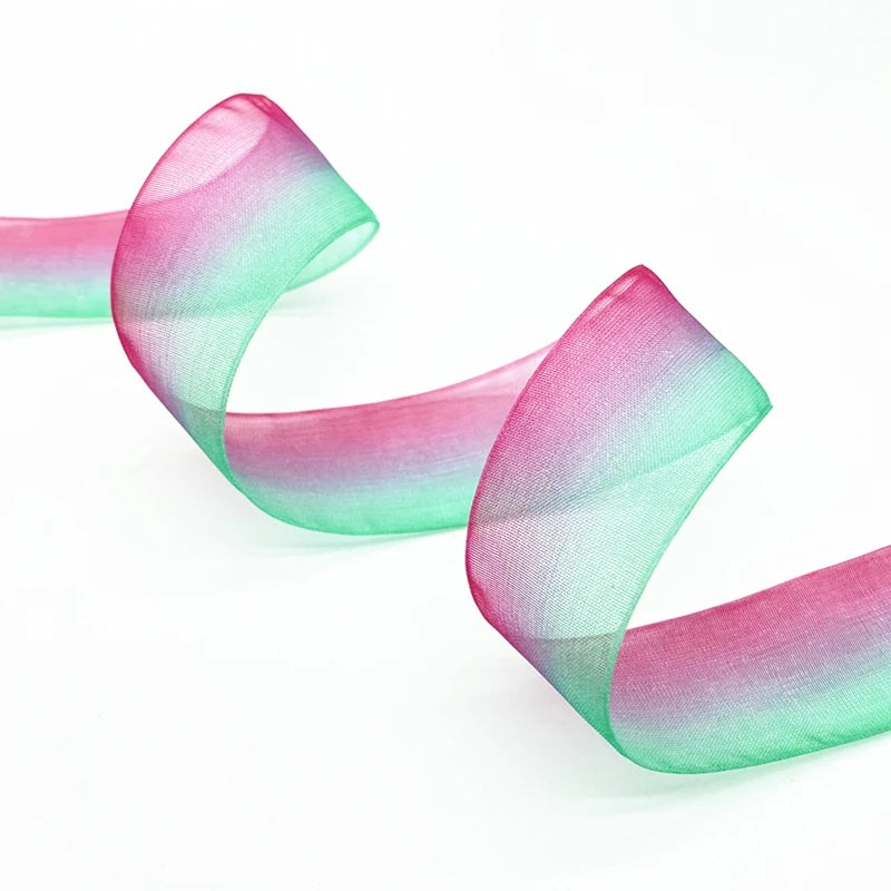 5 yard 25 mm -es gradiens színű organza szalagok esküvői háztartási dekorációhoz DIY ajándékcsomagoló kézműves kiegészítők #RO
