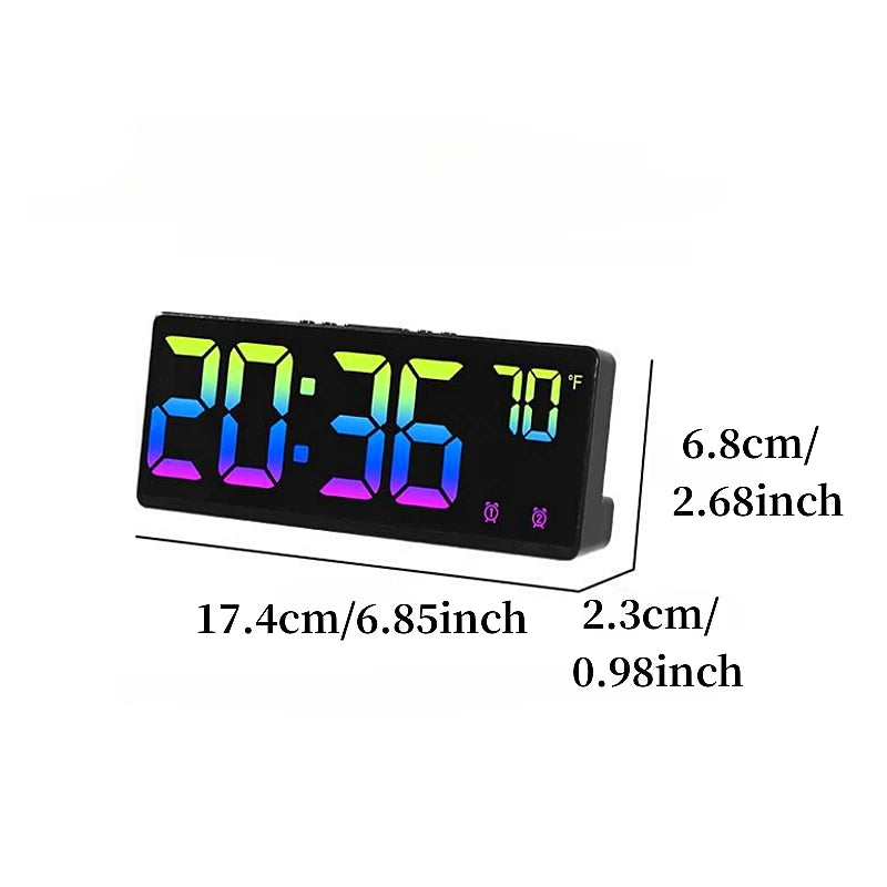 Voice Control Alarm Clock Digital Temperature Date 2 Alarm USB Powered Always On Snooze Table Clock Night Mode 12/24H LED Clock