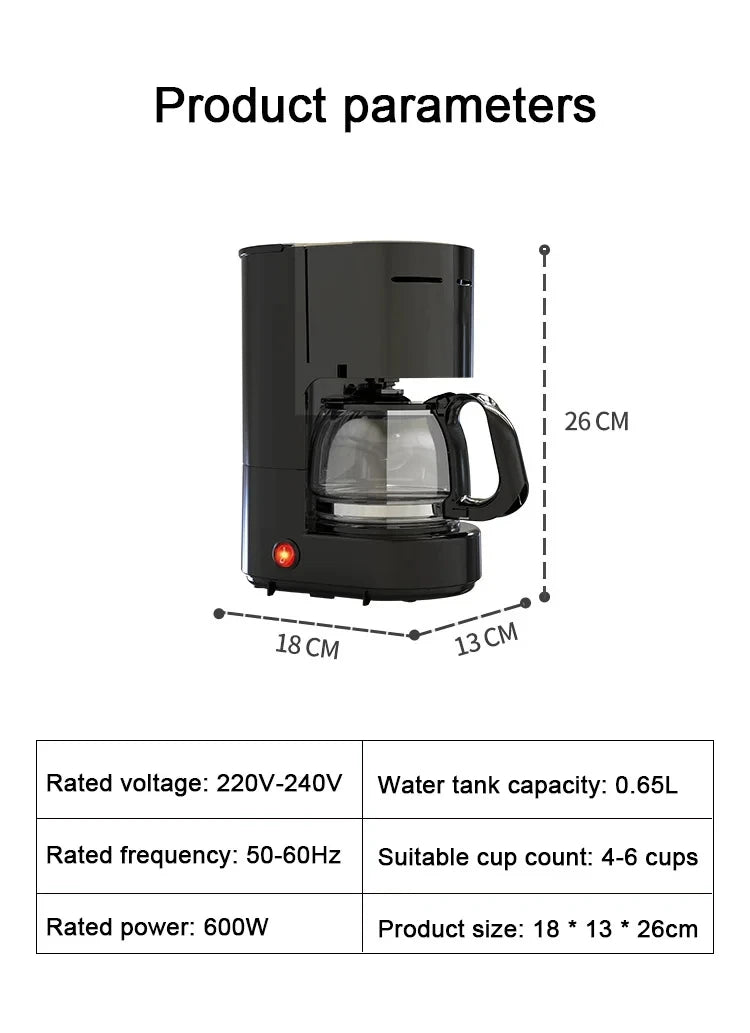 DMWD Electric Drip Coffee Maker 650ml Household Semi-automatic Brewing Tea Pot American Coffee Machine Espresso Cafe Maker 220V