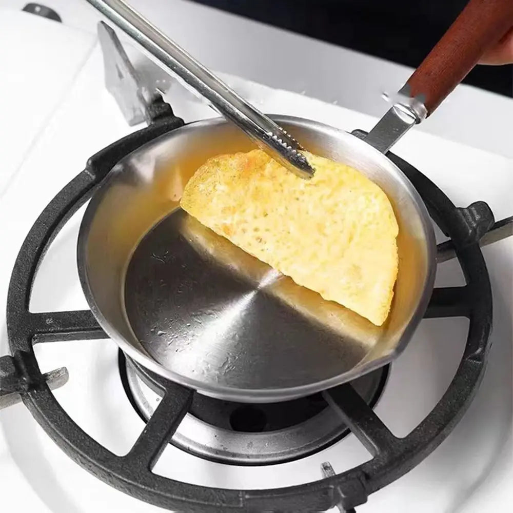 Oven Safe 304 Stainless Steel Frying Pan Wooden Handle Flat Bottom Open Skillet Nonstick 12/16cm Omelette Pan Kitchen Cookware