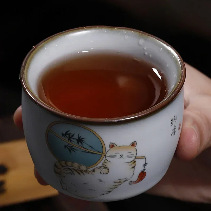 Retro ru cln keramikas tējas tējas kafijas tases ar rokām darināts tējas bļodas ķīniešu tējas komplekts aksesuāri Master Teacup dzērienu piederumi 100 ml