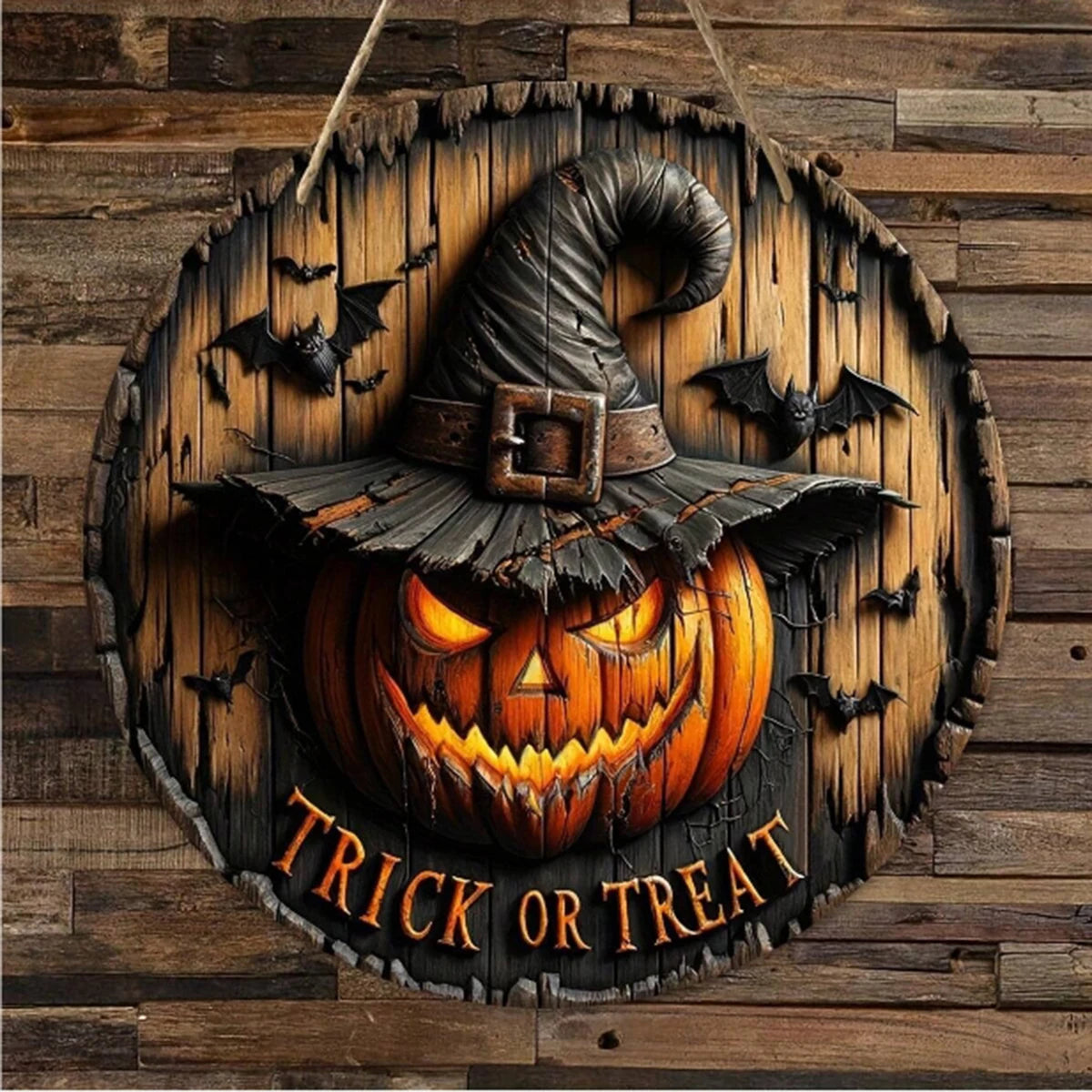 Halloween fa koszorú logó retro tökfej horror művészeti dekoráció, otthoni kerti udvar fa függő medál