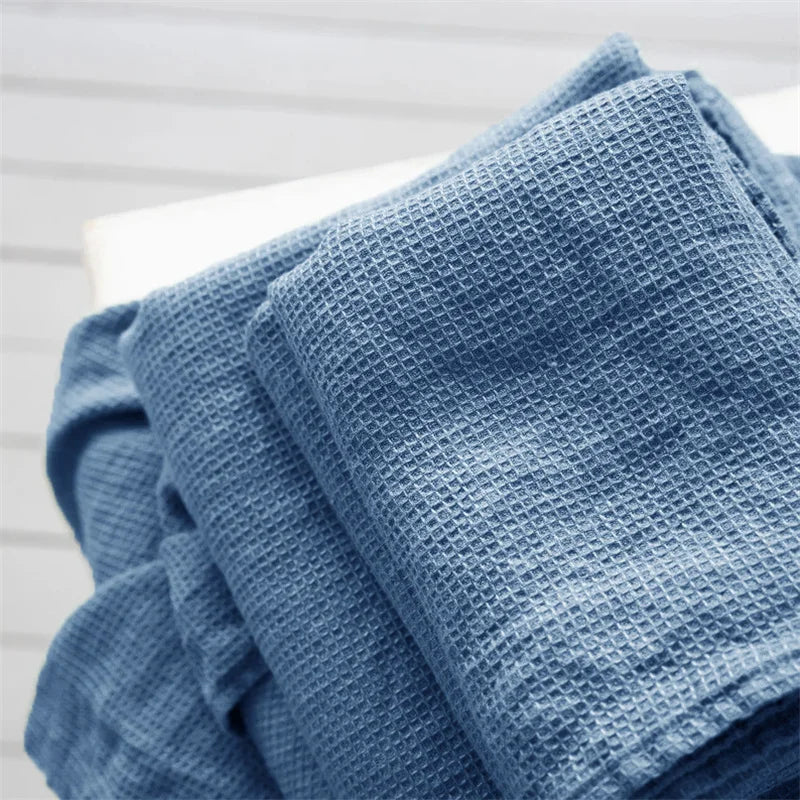 Pure 100%Linen Bath Towel Stone Washed Soft Lightweight Travel Towel Waffle Weave Quick Dry Natural Flax Thin Towel for Bath Gym