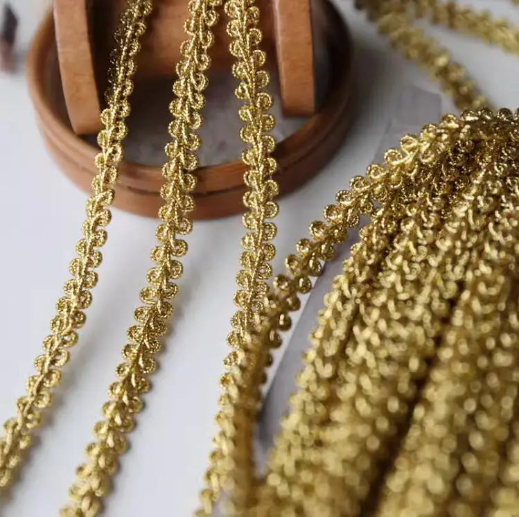 5 Meters Gold Lace Trims Knitted Ribbon Tapes Fabric Sewing Piping for Cosplay Clothes Handmade Accessories DIY Crafts 8mm